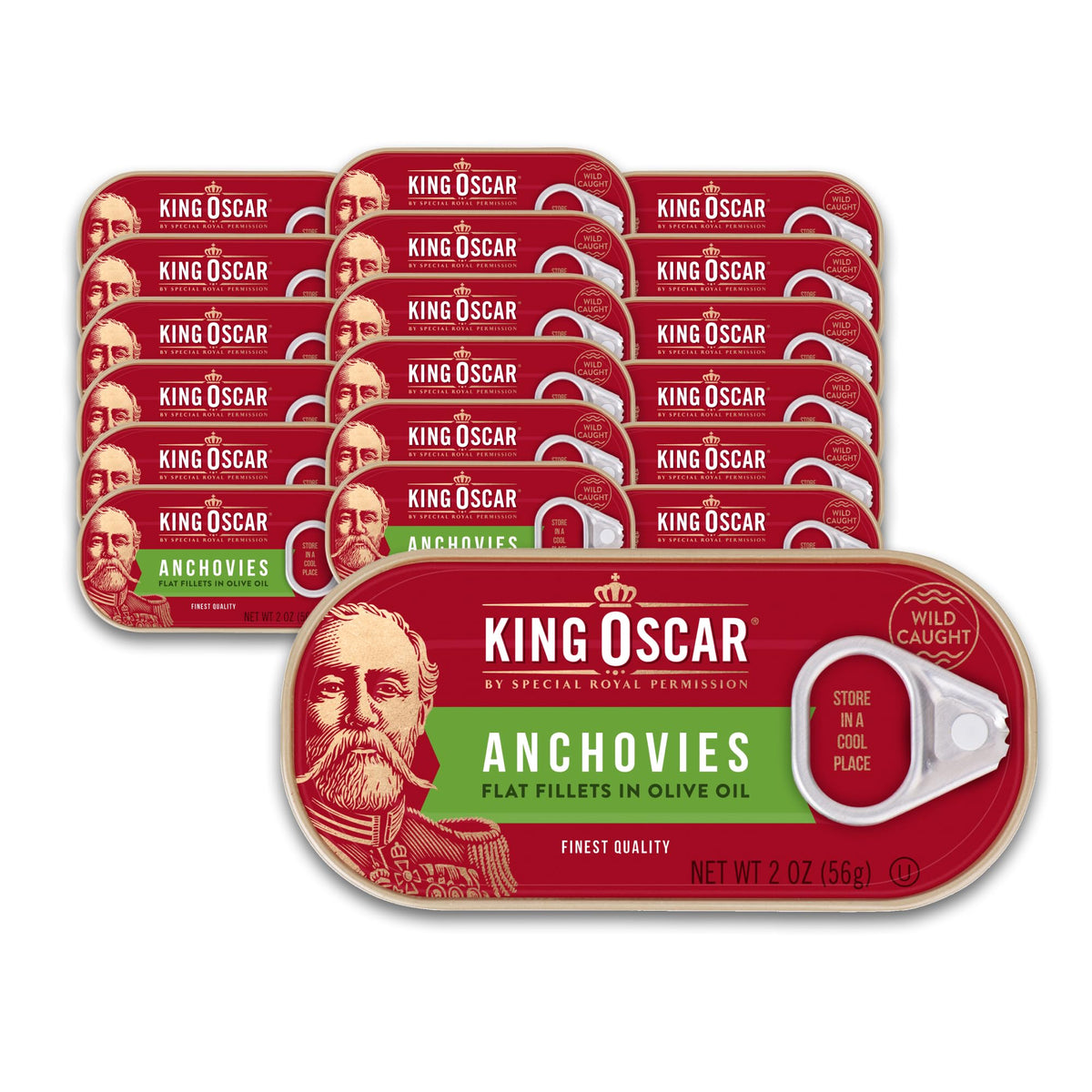 Anchovies Fillets in Olive Oil by King Oscar – 2 Ounce (Pack of 18), Pack of 18, Model 00034800600610