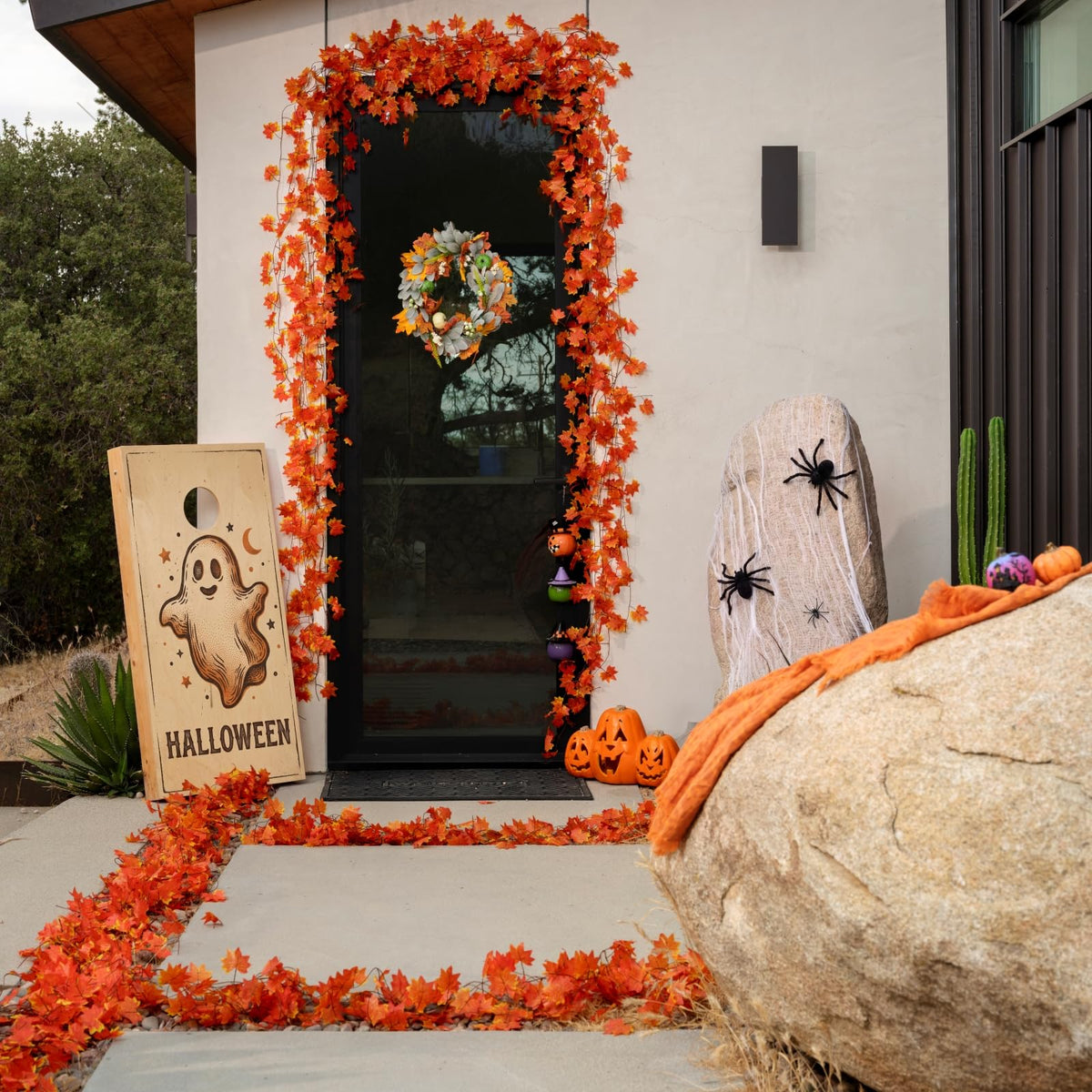 CQURE Fall Leaf Garland, 98 Ft Total, Orange Maple Leaves