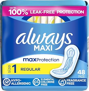 Always Maxi Feminine Pads Without Wings for Women, Size 1, Regular Absorbency, Unscented 48 Count