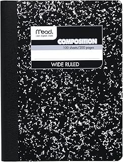 Mead Composition Notebook, Wide Ruled Paper, 7.5" x 9.75", 100 Sheets, Black Marble (09910)
