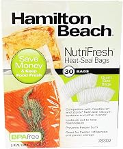 NutriFresh Heat Vacuum Sealer by Hamilton Beach – (30) Quart-sized bags, 30.0 liters, Plastic, Clear, Pack of 30