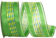 Reliant Ribbon Sheer Ticking Stripe Value Wired Edge Ribbon, Green