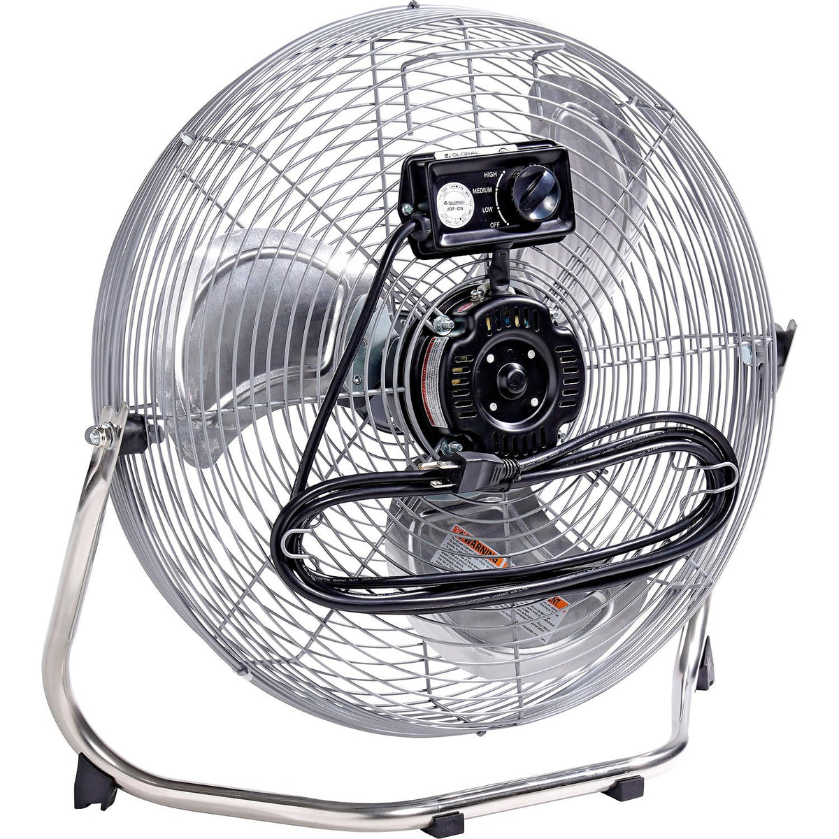 18" Diameter Industrial Floor Fan with Pivoting Head by Global Industrial – 21"L x 20.25"W x 7.5"H, Aluminum, Black/Gray/Silver, Model 258324