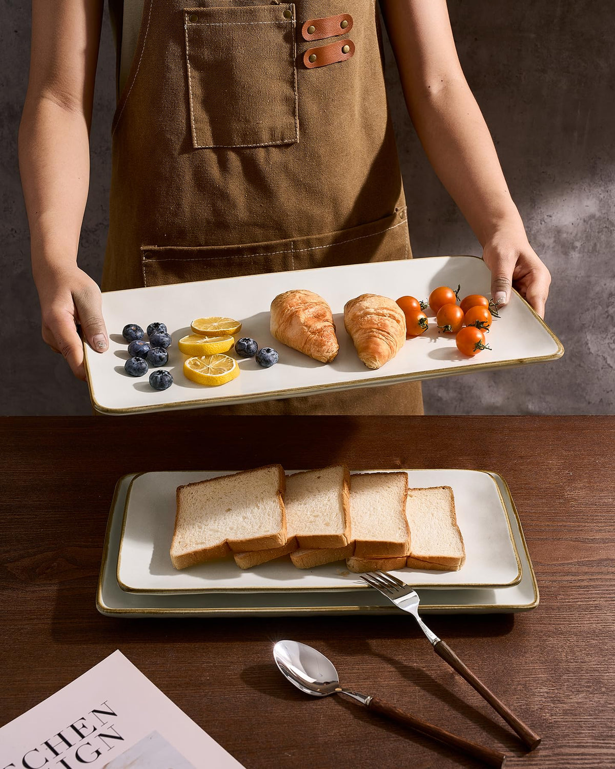 Famiware Rectangular Serving Platters, Set of 3, Vanilla White