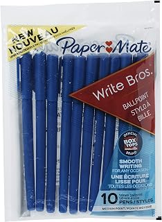Paper Mate Write Bros Ballpoint Pens, Medium Point (1.0mm), Blue, 10 Count