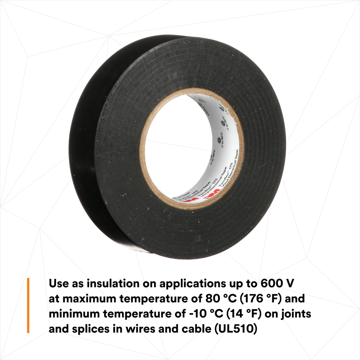 Temflex Vinyl Electrical Tape by 3M – 3/4 in x 60 ft, Pvc,Vinyl,Copper,Rubber, Black, Pack of 10, Model 92618