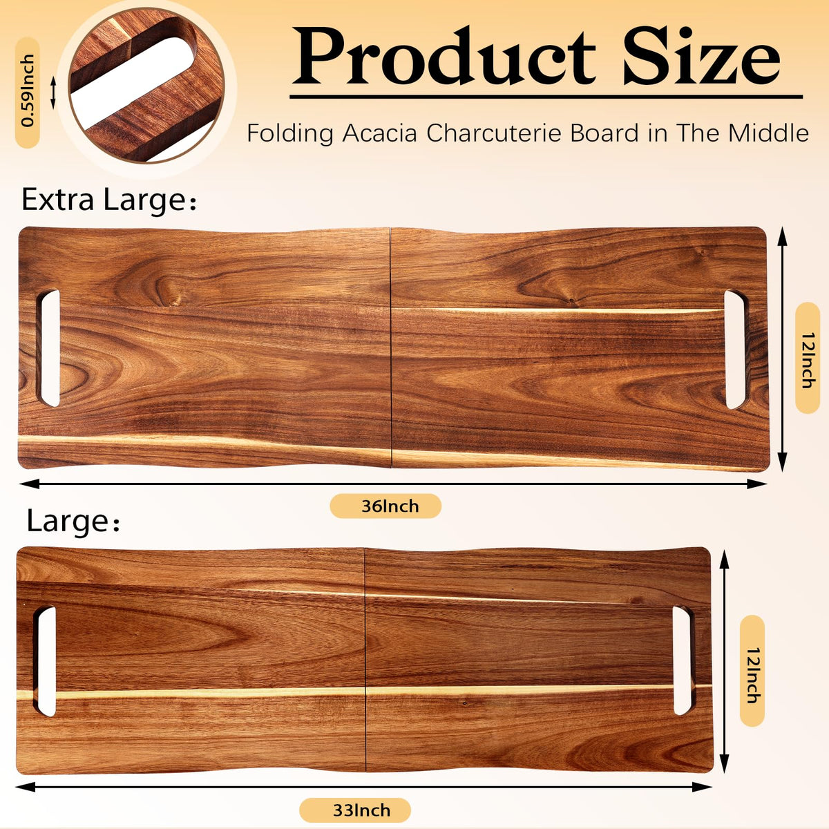 Essenya Acacia Charcuterie Board, Foldable with Handles, 33 x 12 Inch, Brown