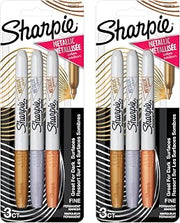 Sharpie Metallic Permanent Markers, Fine Point, Assorted Metallic, 6 Count