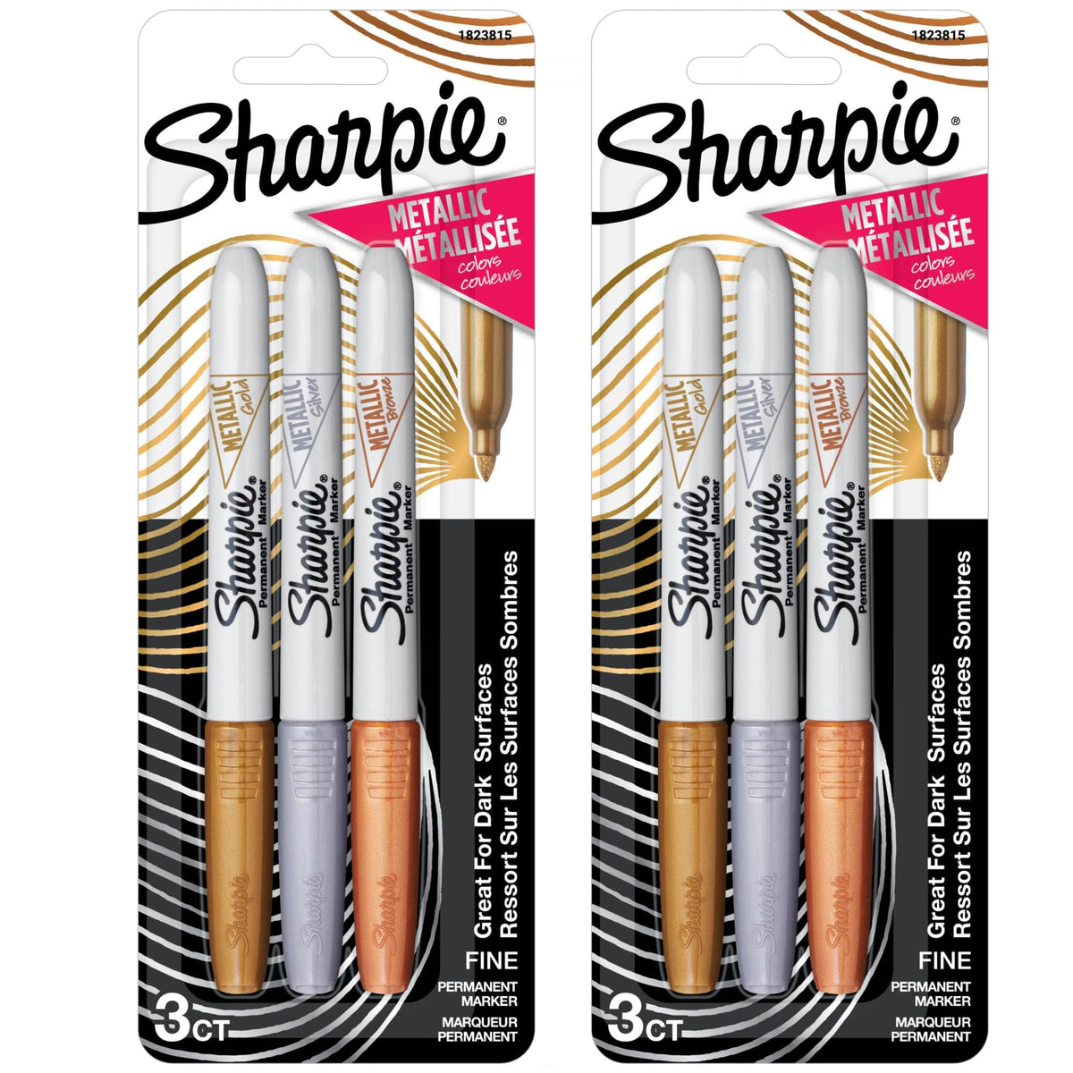 Metallic Permanent Markers by Sharpie – 1 Count (Pack of 6), Gold, Silver, Bronze, Pack of 2, Model 18238152PK