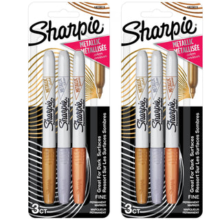 Metallic Permanent Markers by Sharpie – 1 Count (Pack of 6), Gold, Silver, Bronze, Pack of 2, Model 18238152PK