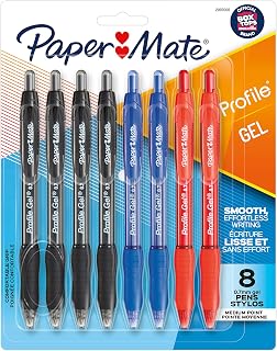Paper Mate Gel Pen, Profile Retractable Pen, Medium Point (0.7 mm), Assorted Colours, 8 Count