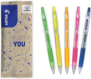 PILOT - Set of 5 Pop'Lol - Gel Ink Roller - Printable and Refillable - Smooth Writing - Neon Colours Green, Yellow, Orange, Pink + Blue - Medium Tip