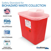 Large Sharps Container for Home Use and Professional 2 Gallon (1-Pack) with Chimney Top by OAKRIDGE PRODUCTS – 1 Count (Pack of 1), 2 gallons, red, Model 823503