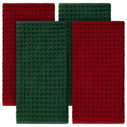 Tingjoo Waffle Weave Kitchen Towels, 4 Pack, Red Green