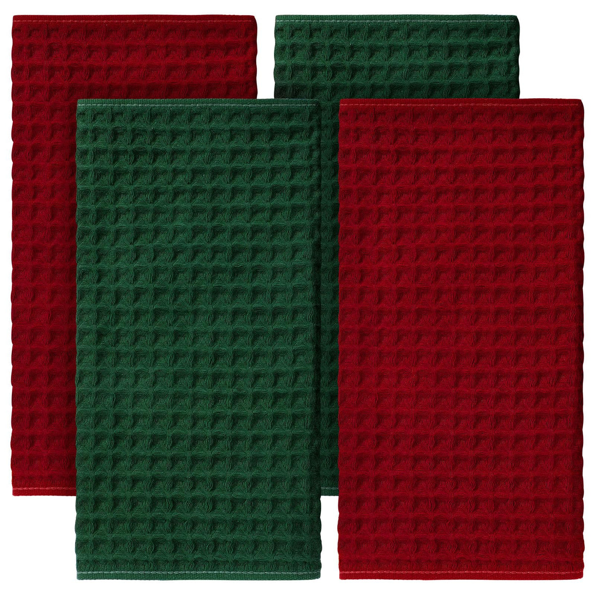 Tingjoo Waffle Weave Kitchen Towels, 4 Pack, Red Green