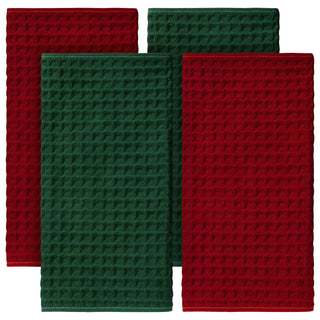 Tingjoo Waffle Weave Kitchen Towels, 4 Pack, Red Green