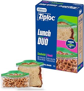 Ziploc Lunch Duo Variety Pack, Easy Open and Close, Plastic Food Storage Bags, 200 count