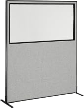 Global Industrial 60-1/4"W x 96"H Freestanding Office Partition Panel with Partial Window, Gray