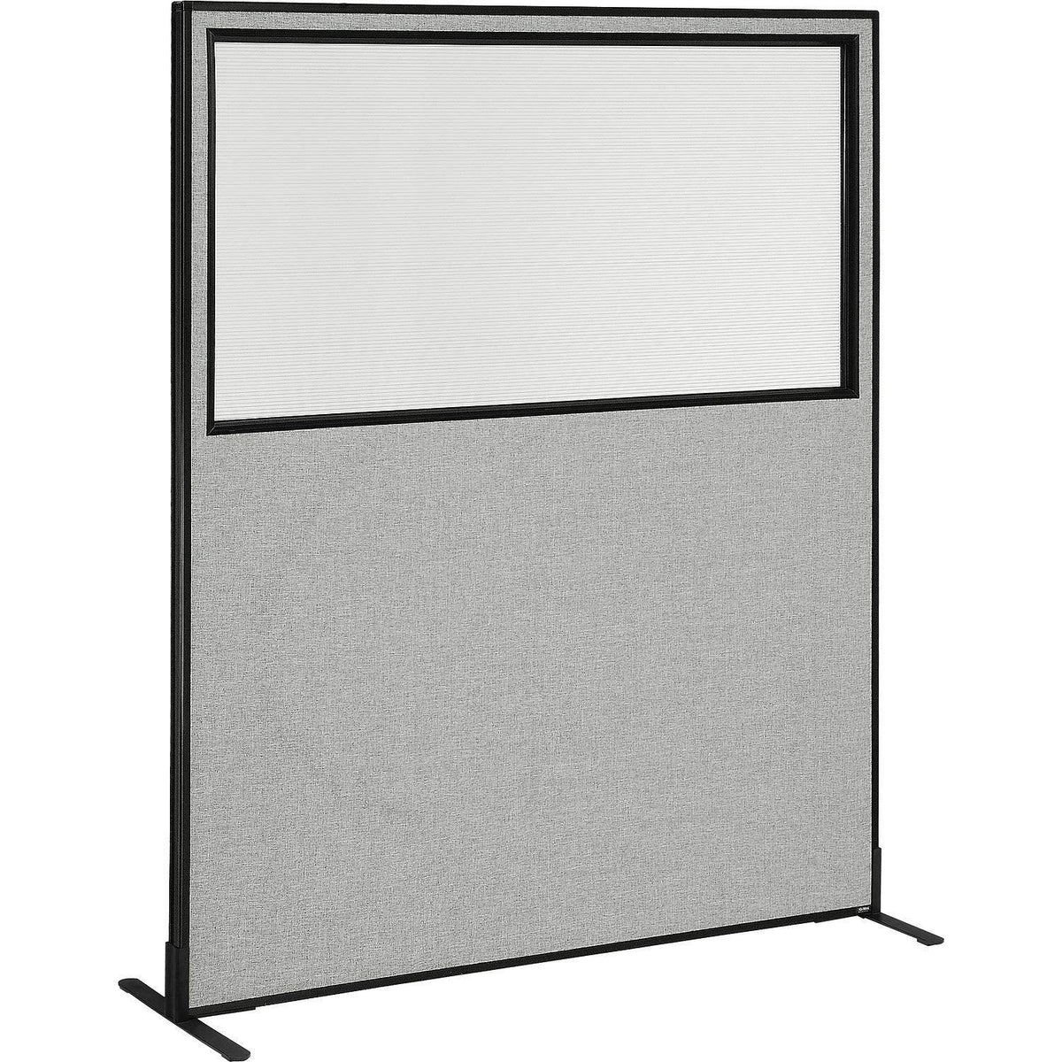 60-1/4"W x 96"H Freestanding Office Partition Panel with Partial Window by Global Industrial – Steel Frame, Gray, Model 695790FWGY