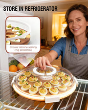 Renmxj Deviled Egg Tray with Lid, Acacia Wood Base, 24 Slots, White