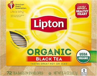 Lipton Tea Bags For a Iced or Hot Tea Organic Black Tea Iced or Hot Tea that Can Help Support a Healthy Heart 5.9 oz 72 Count