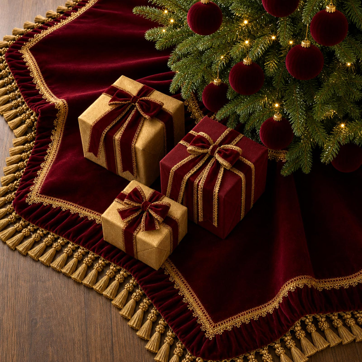 Roowest Velvet Christmas Tree Skirt, 48 Inch Octagon, Classic