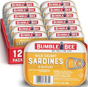 Bumble Bee Wild Caught Sardines in Mustard Sauce, 3.75 oz (12-Pack) | High Protein, Gluten Free, Keto Friendly, Ready to Eat