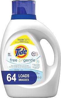 Tide Free and Gentle Liquid Laundry Detergent, 100 oz., Unscented and Hypoallergenic for Sensitive Skin, 64 Loads