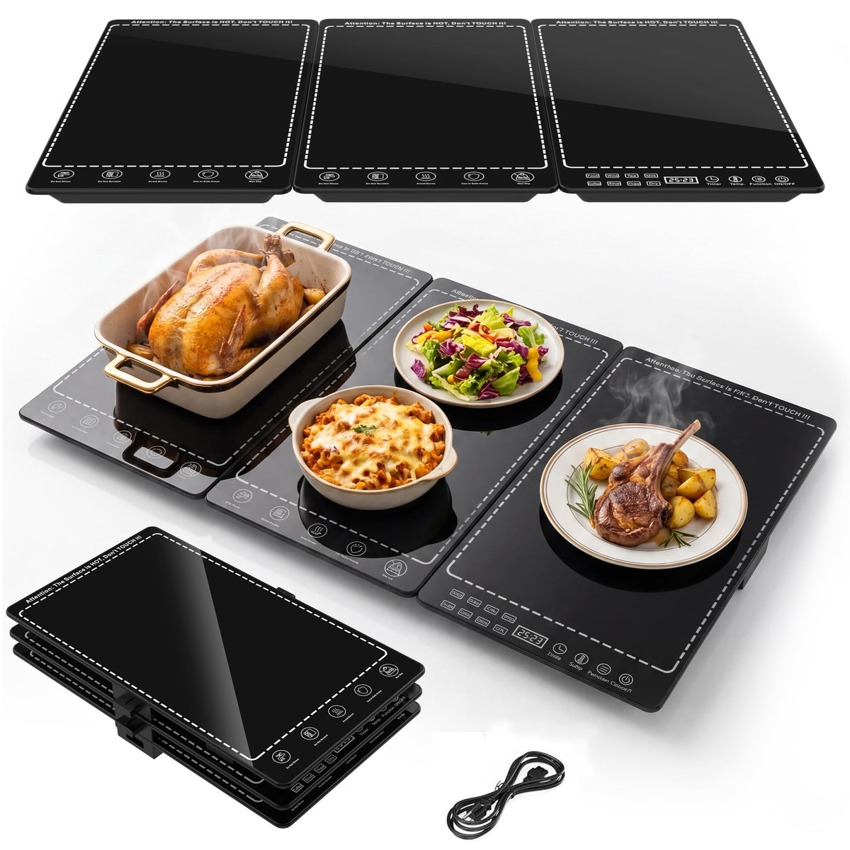 Huiongs Electric Warming Tray, 3 Modular Panels, Black