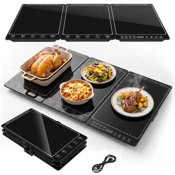 Huiongs Electric Warming Tray, 3 Modular Panels, Black