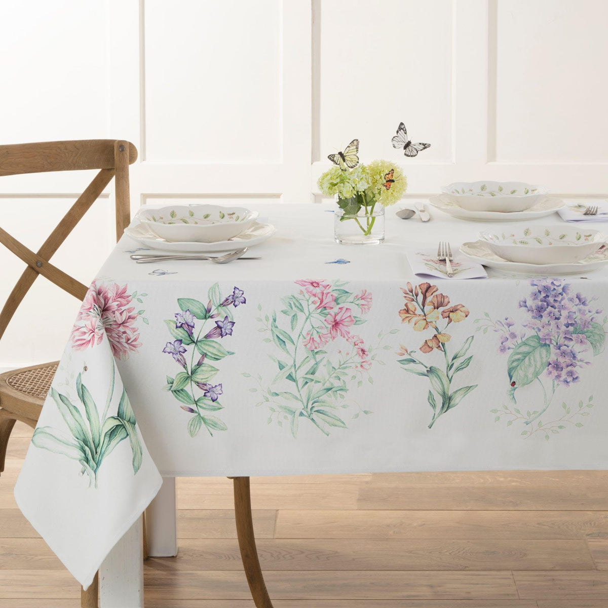 Butterfly Meadow Garden Tablecloth by Lenox – 102" x 60" (Rectangular), Cotton Blend, Multi Color