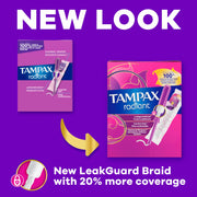 Radiant Tampons for Women by Tampax – Super, Plastic, Full Size (84ct), Pack of 3, Model Radiant Tampons with Leakguard Braid, Super Absorbency, Unscented