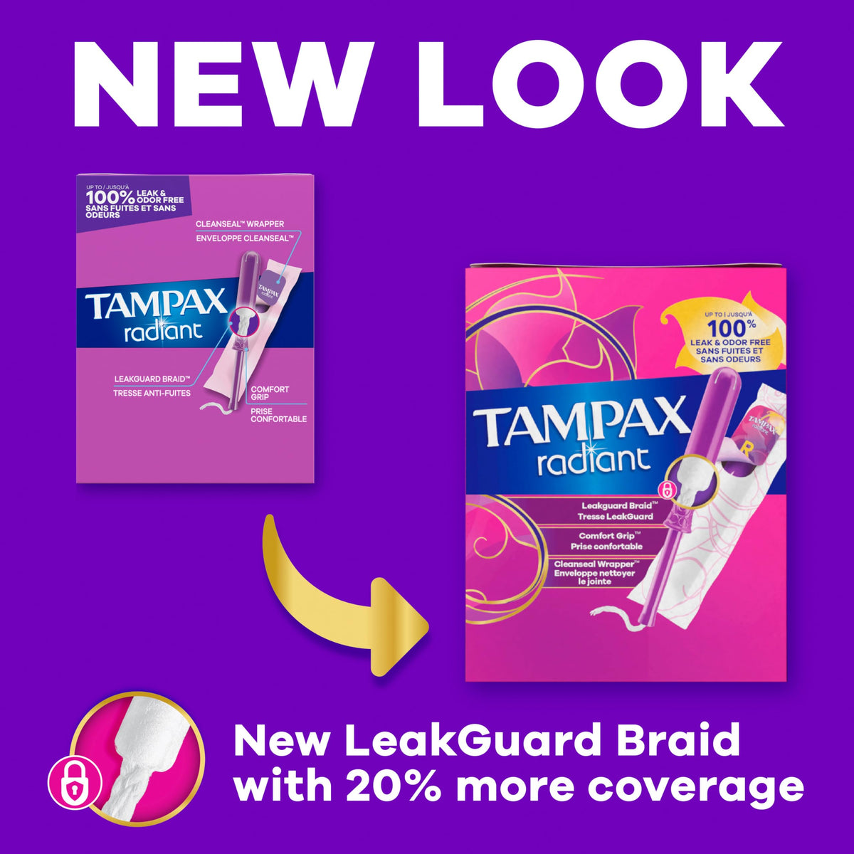 Radiant Tampons for Women by Tampax – Super, Plastic, Full Size (84ct), Pack of 3, Model Radiant Tampons with Leakguard Braid, Super Absorbency, Unscented