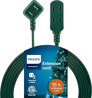 PHILIPS Extension Cord, 15 Ft, 3-Outlet Flat Plug, Safety Slide Multiple Outlets, Indoor, 2 Prong, Green, SPS1032GE/27 (Pack of 12)