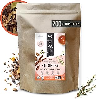 Numi Organic Rooibos Chai Tea, 1lb Herbal Loose Leaf Bag, Caffeine Free | Full Leaf Red Tea with Cinnamon, Allspice & Ginger, Brews 200 Cups