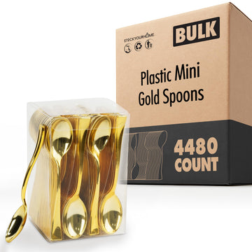 Gold Plastic Mini Spoons 4 Inch 4480 Pack Tasting Spoons for Ice Cream Dessert Samples Gelato Mini Pudding Appetizers Bulk by Stock Your Home – Model Stock Your Home 3405_Case