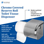 Chrome Covered Reserve Roll Tissue Dispenser by San Jamar – 2 Roll Capacity, Stainless Steel, Chrome, Model R1500XC
