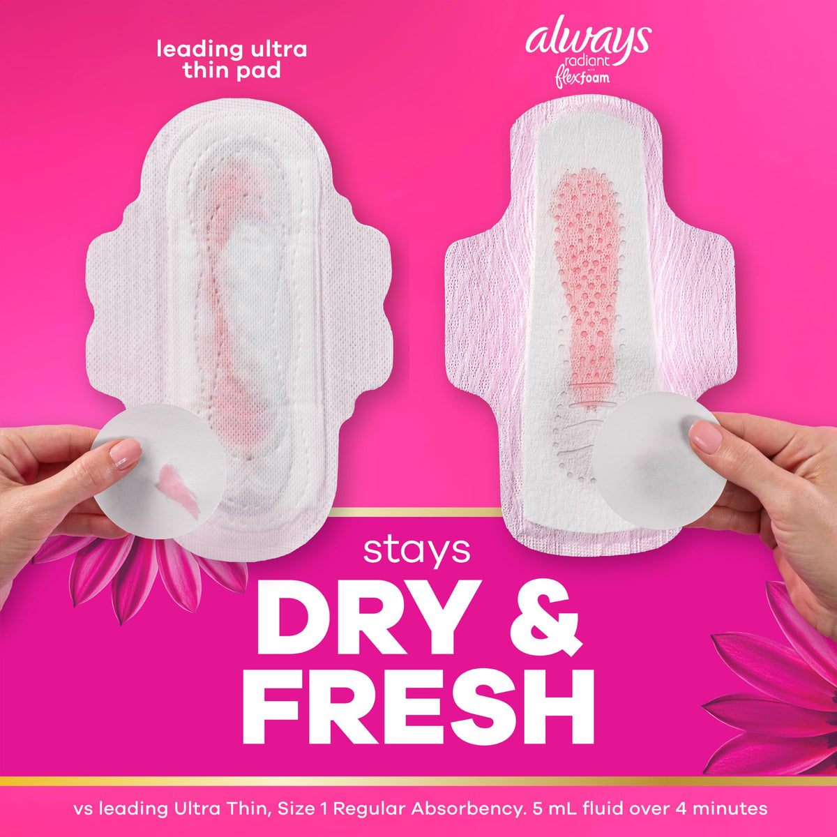 Radiant Feminine Pads for Women by Always – Heavy (Size 2), Foam, White, Model 4332404264