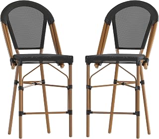Flash Furniture 26 in Indoor/Outdoor Counter Stool, Black, 2-Pack | Commercial Grade, Stackable, Indoor/Outdoor Use, Counter Height