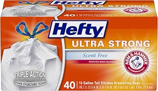 Hefty Ultra Strong Tall Kitchen Trash Bags, Unscented, 13 Gallon, 40 Count