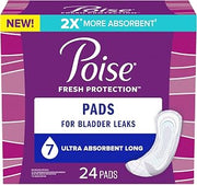 Poise Incontinence Pads & Postpartum Incontinence Pads, 7 Drop Ultra Absorbency, Long Length, 24 Count, Packaging May Vary