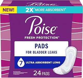 Poise Incontinence Pads & Postpartum Incontinence Pads, 7 Drop Ultra Absorbency, Long Length, 24 Count, Packaging May Vary
