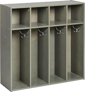 ECR4Kids Streamline 4-Section Toddler Coat Locker with Cubby Storage, Kids Furniture, Grey Wash