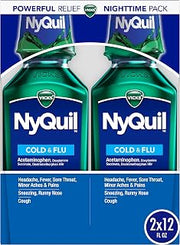 Vicks Vick NyQuil Cough Cold and Flu Nighttime Relief, Original Liquid, 2x12 Fl Oz