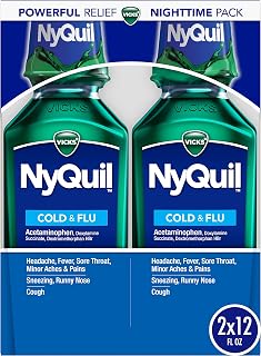 Vicks Vick NyQuil Cough Cold and Flu Nighttime Relief, Original Liquid, 2x12 Fl Oz