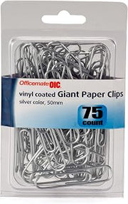 Officemate Giant Vinyl Coated Paper Clips, Translucent Silver, 75/PK (97215)