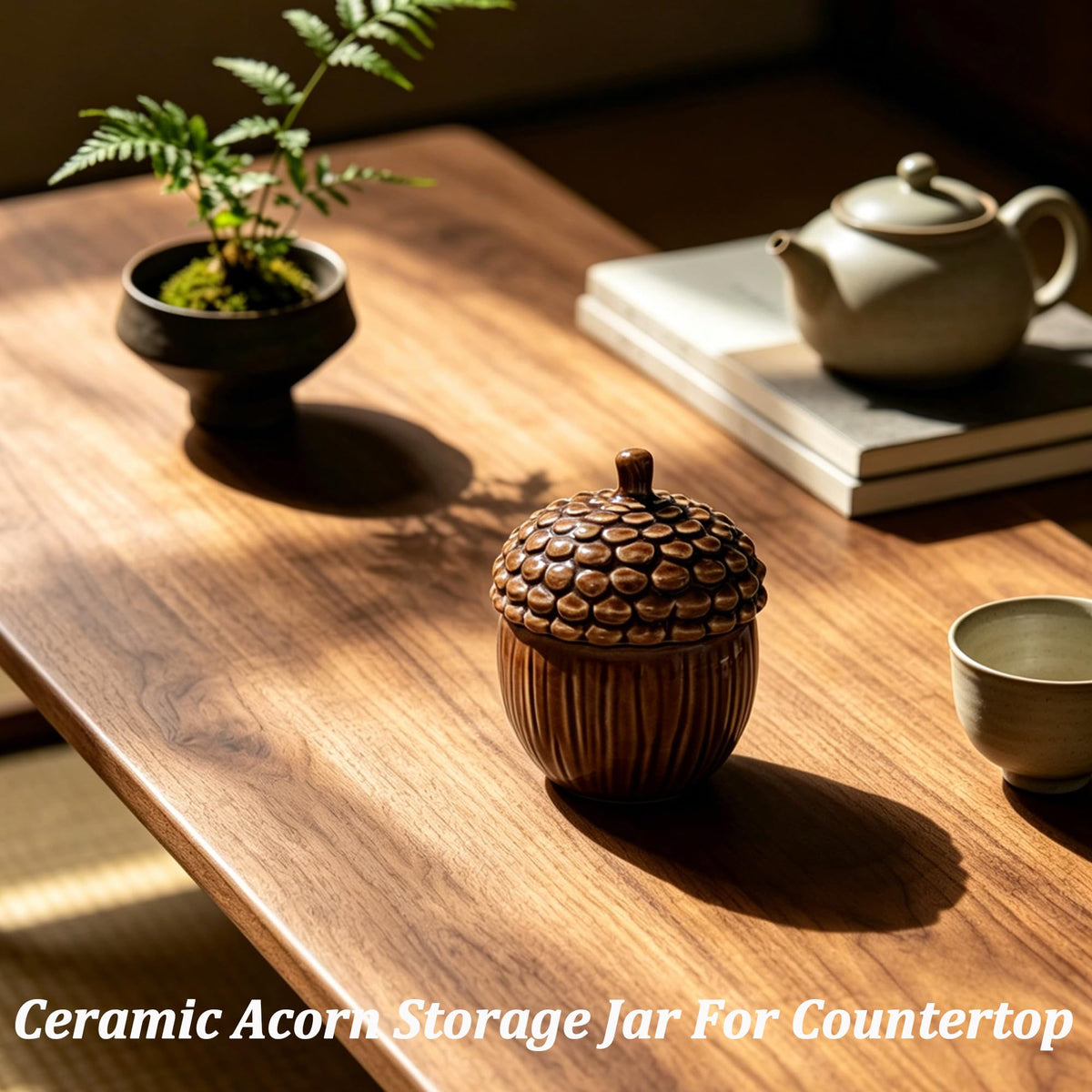Lotikou Ceramic Acorn Jar, 1.9 Ounces, Brown