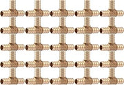 SharkBite 1/2 Inch Crimp Tee, Pack of 25, Brass Plumbing Fitting, PEX Pipe, PE-RT, UC362LF