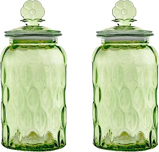 10 Strawberry Street Textured Glass Flower Canister, Dimpled Round, Sage, Set of 2