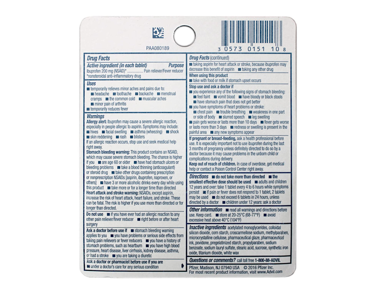 2 Pack of Pocket Pack Pain Reliever / Fever Reducer Ibuprofen 200mg - 10 Coated Tablets PER Pack (20 Tablets Total) by Advil – 10 Count (Pack of 2), Model sample_sku_34527